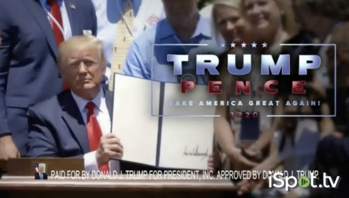 This commercial ends, of course, with the fakest of fake scenes.  @realDonaldTrump pretending to be a president.But I don't want to end this thread like that. Because that's too depressing. So...