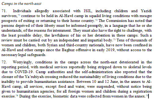  @UN also criticizes SDF for:Poor conditions & lack of legal recourse for ISIS-linked individuals, especially in Hol Camp 8 instances of unlawful detention, including 4 conducted alongside US security services2 instances of torture