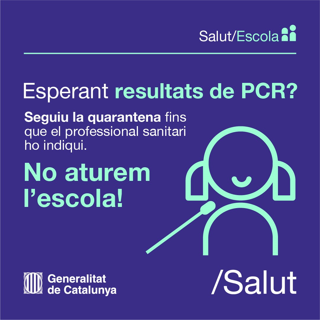 📢 Molt important! Si un alumne està esperant resultats d'una PCR, no pot assistir al centre educatiu

➡️ Si surt negativa, i és contacte estret d'un positiu per #Covid19, la seva quarantena durarà 14 dies independentment del resultat

🔗 gen.cat/2GSgt8v