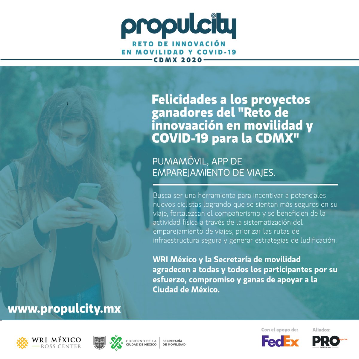 Tercer propuesta ganadora del #RetoMovilidadyCovidCDMX: PUMAMÓVIL. 
<a href="/WRI_Ciudades/">@WRI_Ciudades</a> y <a href="/LaSEMOVI/">Secretaría de Movilidad CDMX</a> estamos muy contentos de la respuesta a este reto y de la voluntad de la gente por colaborar y aportar en momentos como este.
¡Muchas gracias a todas y todos por participar!