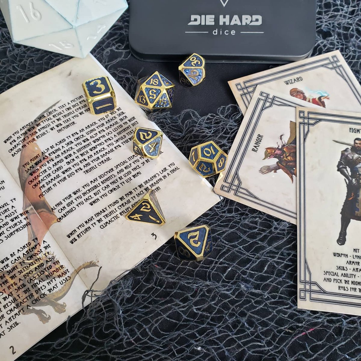 D&amp;D game check ✔ 

I have my <a href="/dieharddice/">Die Hard Dice</a> dice, my Adventure, my character cards, and of course my #D20 chocolate dice with the FULL set of chocolate dice inside.  SWIPE  to see the detail of the Drakona dice!  💥Week 2 giveaway continues💥 See the next post.