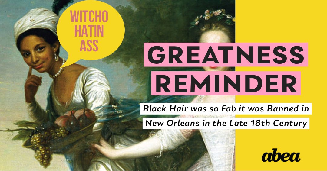 abeabeauty's tweet photo. That's right, back then we were rocking our hair with beads and feathers that were literally deemed too attractive and thus too threatening to the social order.  
#abea #andbeautiful #abeabeauty #hairwraps #hatin #stophating #blackhairstyles #blackhaircare #blackhairomg https://t.co/al5RsFYr96