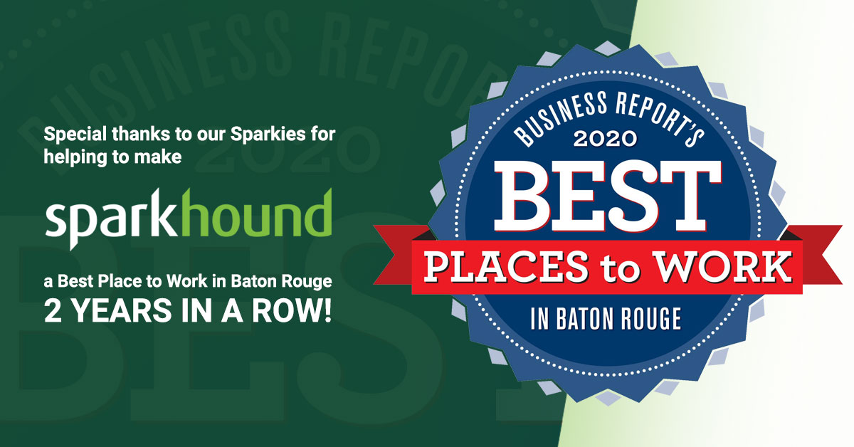 2nd year in a row - our Baton Rouge office is honored to be one of the "Best Places to Work!" Thank you to our amazing team for making this possible. Congrats to our fellow honorees. You can see the full list here: bit.ly/3bYBeem #BestPlacestoWork #SparkieLife #Celebrate
