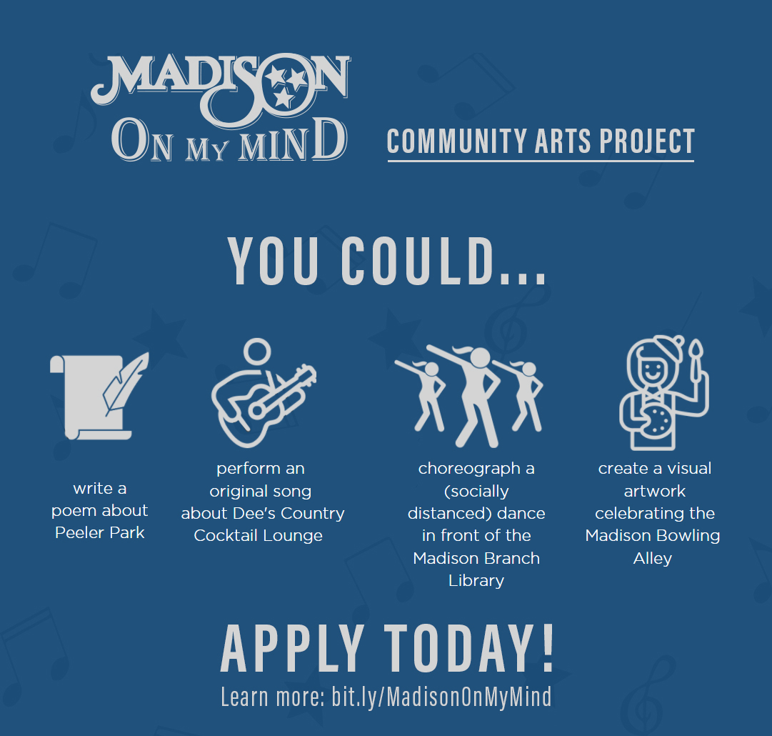 MetroArtsNash's tweet photo. Madison Creatives! Your chance to receive funding for projects lifting up Madison places and spaces closes Wednesday, Sept. 30! Learn more and apply at https://t.co/pZpdMiXPKh https://t.co/ZNmhXj78Ke