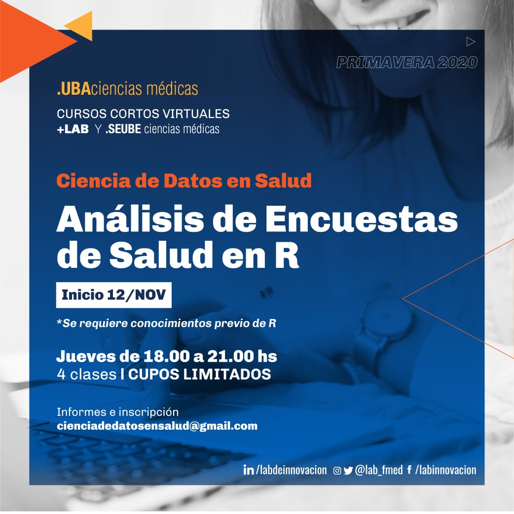 lab_fmed's tweet photo. Y si ya tenes experiencia y querés sacarle el jugo a las encuestas en salud tenemos esta propuesta #labfmed #fmed #UBA https://t.co/5K9QtEC7Y2