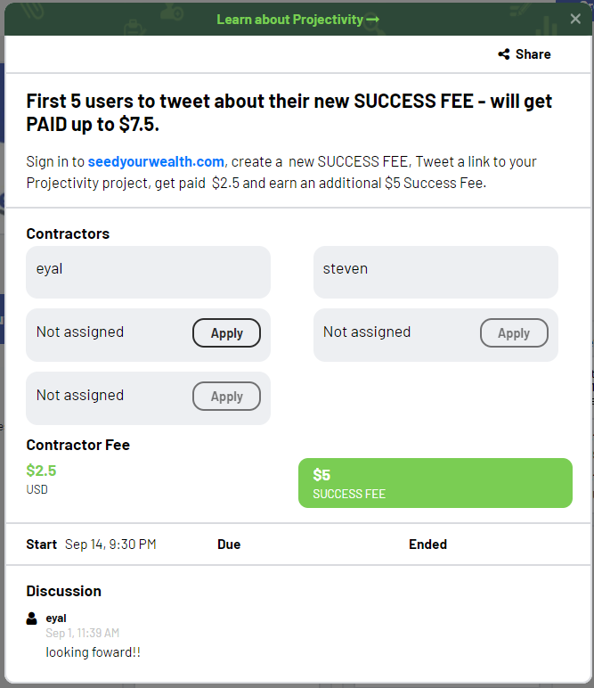 ProjectivityApp's tweet photo. Check Out this Task on Projectivity! π΅π΅π΅
The First 5 users to tweet about their new SUCCESS FEE - will get PAID up to $7.5.
https://t.co/IicaDdZx6D
#Projectivity https://t.co/k3zrWhpJQm