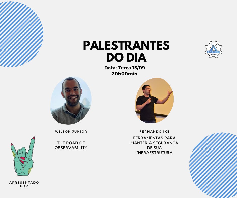 devopsdaysgyn's tweet photo. Uhuuu, hoje teremos o DevOpsDays Goiânia às 20h com um apresentador especial consegue adivinhar quem é??? Uhuu Vamos que vamos @wpjunior @fernandoike
Ative o sininho clicando aqui 👇
https://t.co/g5CwJ0hIx3
Ah entra lá no discord: https://t.co/bpihd9W8xl
#devopsdaysGYN https://t.co/q63lphee5n