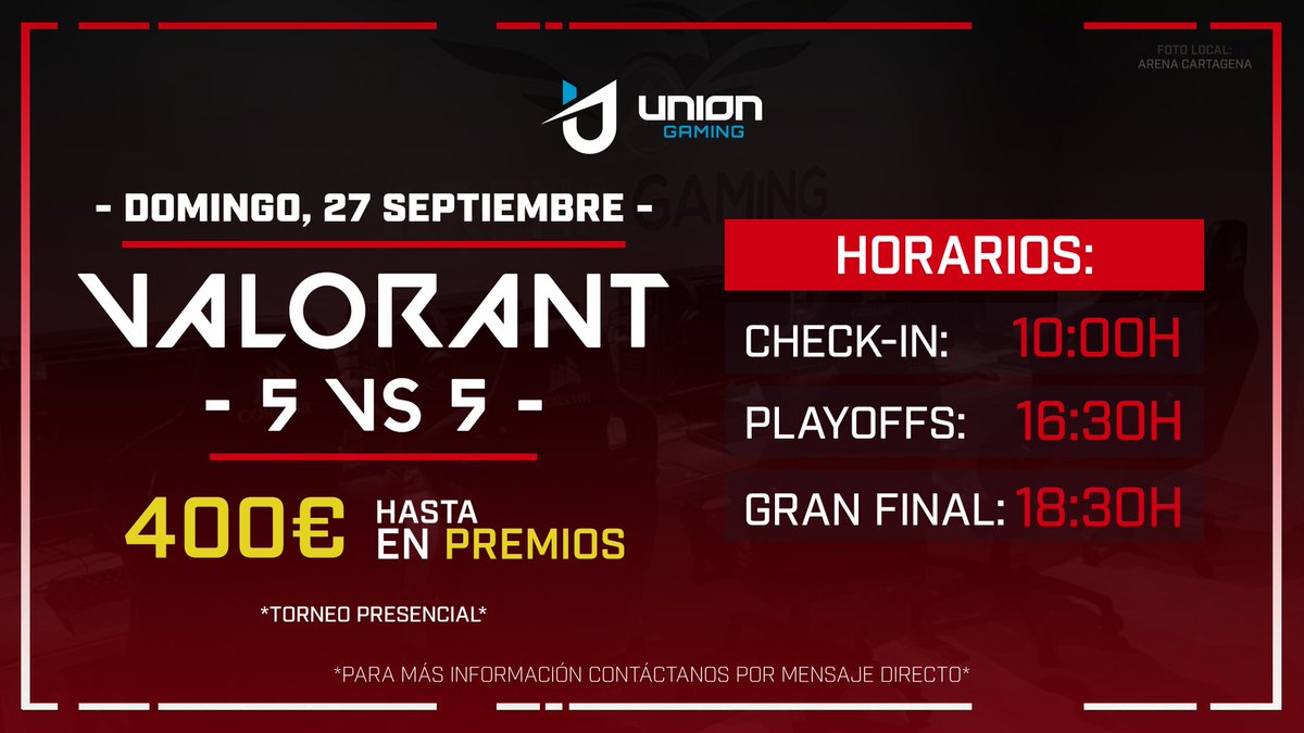 UnionGamingEs's tweet photo. 🏆 Torneo presencial
🇪🇦 Nacional @uniongaminges
⠀
🔥 Valorant #2
👥 Por equipos (5vs5)
⠀
📆 Domingo, 27 Septiembre

💰 Hasta 400€ en PREMIOS
⠀
🔽 Más información 🔽 https://t.co/TyPFXl23FF