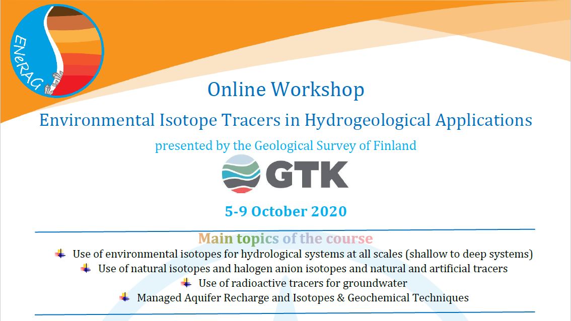 enerag_geofluid's tweet photo. @enerag_geofluid ENeRAG organizes an Online Workshop on Environmental Isotope Tracers in Hydrogeological Applications. The registration deadline is 25th September 2020. More info: 
https://t.co/BZJp9igr8N
Register for free!
#enerag #geofluids #onlineworkshop #tracers #isotopes https://t.co/2mNPzXjV9f