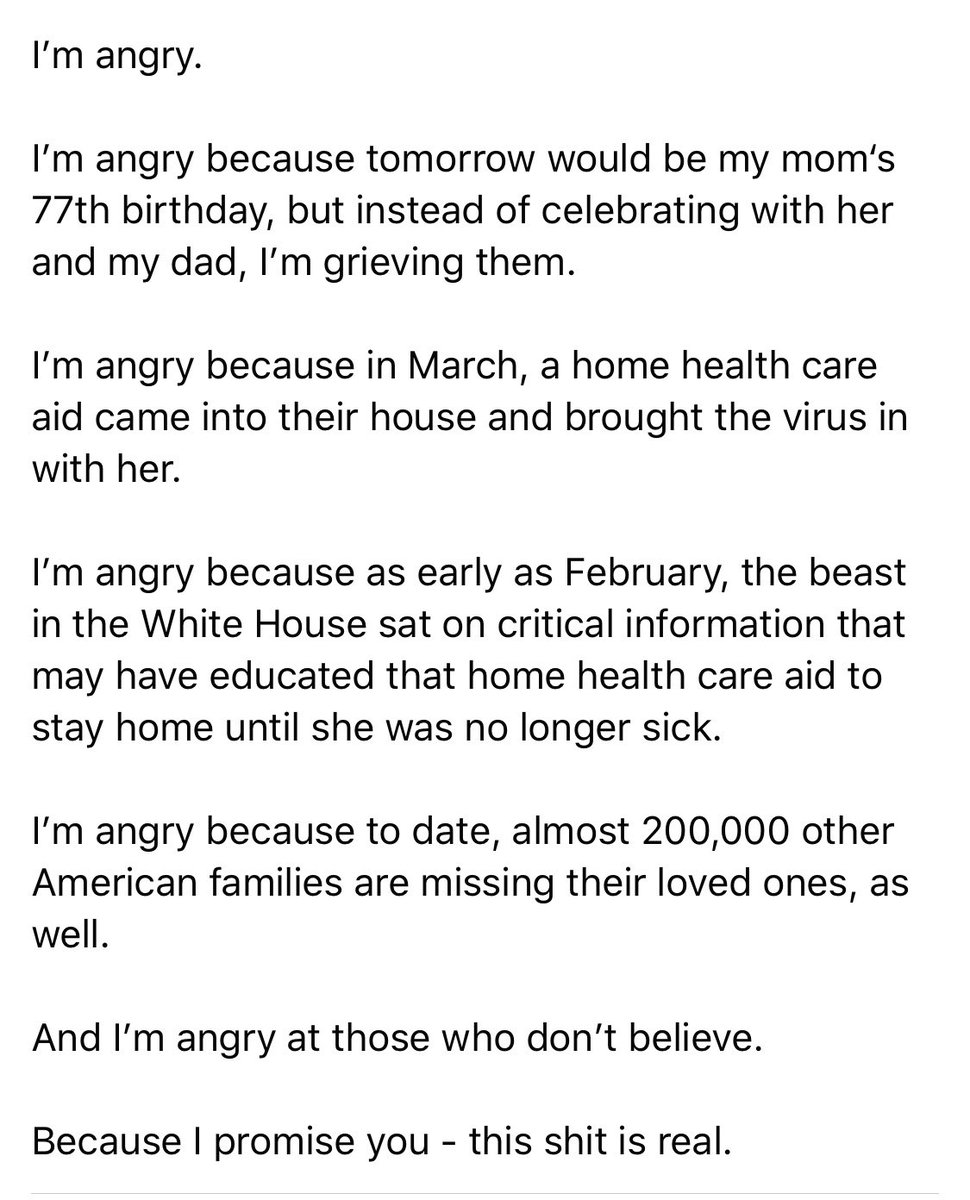 Had to share this personal note from a friend who sadly lost both her parents to #Covid_19 #coronavirus earlier this year.