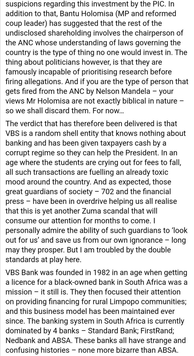 Oops. Rumour from Facebook is that 4 years ago I wrote a sentence or 2 about VBS, ABSA, Zuma, Biko, Rupert & a WhatsApp group called the Broederbond.Now it reads like a chronicle of how VBS went from obscurity, to prominence, to 'profit' & extinction in just 2 short years
