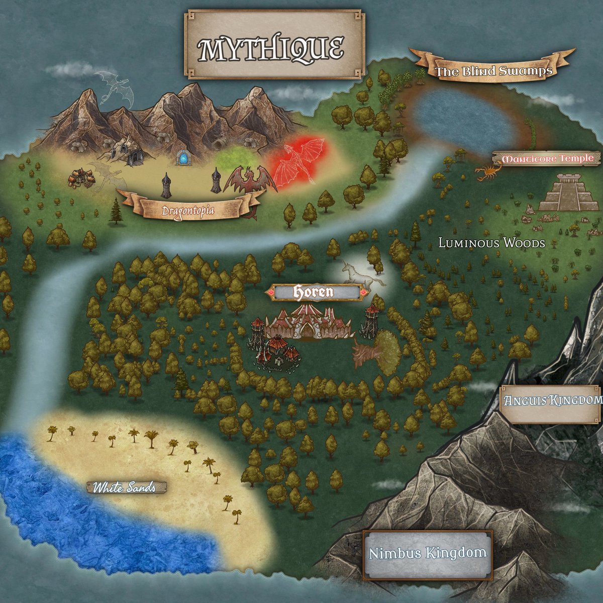 nightwing_o's tweet photo. Shoutout to @dragonspleen for helping me find @inkarnaterpg I thought I’d show you guys the layout for both Dragontopia and the entire forest of Mythique! I had an a absolute blast making it! #dragontopia https://t.co/hZq6mI6hcV