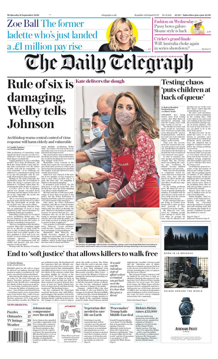 TELEGRAPH: Rule of six is damaging, Welby tells ⁦@BorisJohnson⁩ #TomorrowsPapersToday