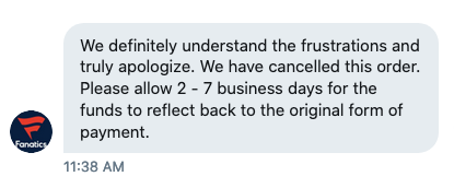 TechRavingMad's tweet photo. @FanaticsSupport @Fanatics @NFL No @Fanatics I don't think you do actually appreciate or understand. Utter fail, right up there with Comcast level customer support. Still no explanation, just "go away". @NFL @MLB @NBA @NHL @PGATOUR This is what kind of partner you want? https://t.co/qs7TNNAaGZ