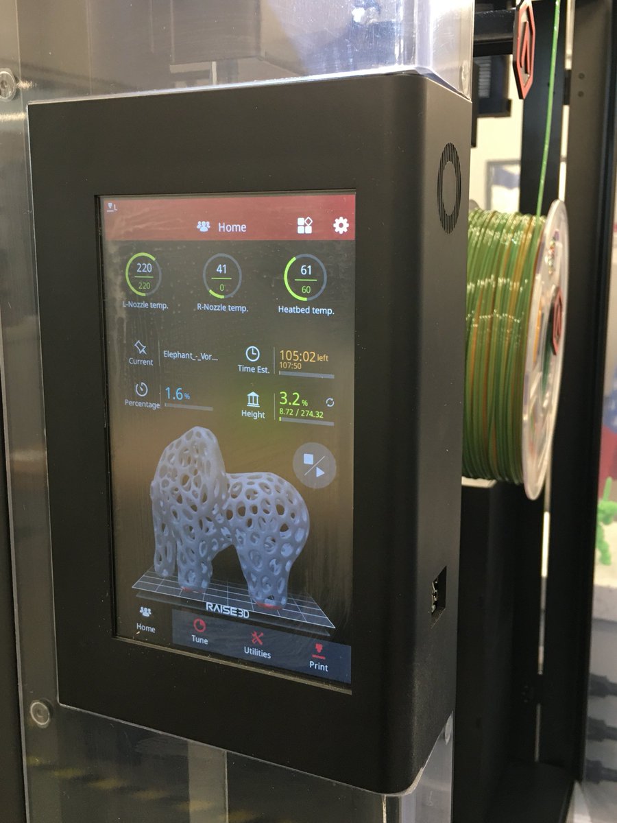 What's running today on our 3D printers?  Student jobs and a big multicolor elephant for the President's office.  <a href="/Rosehulman/">Rose-Hulman</a> #innovation #maker #3Dprinting