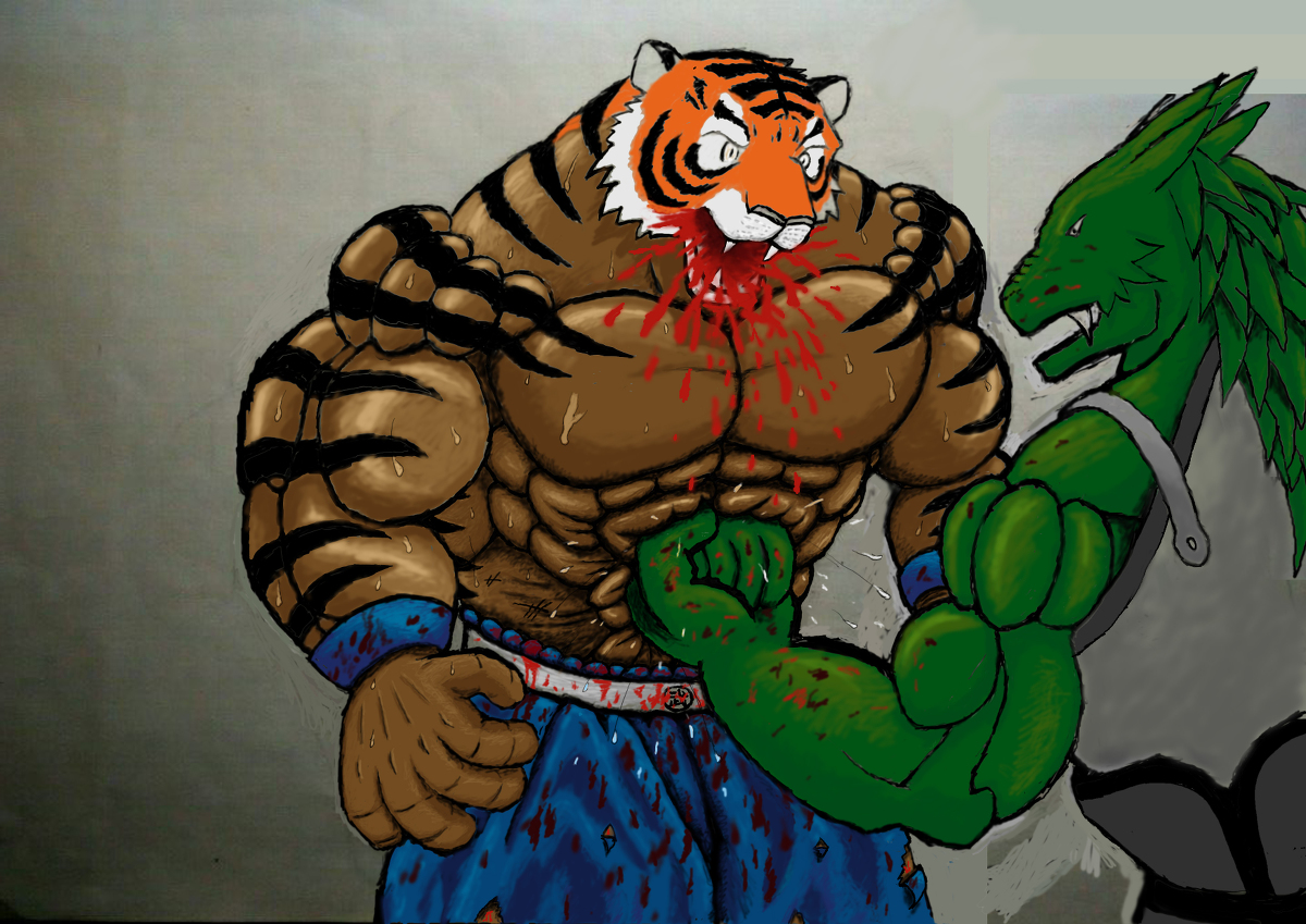 Tigermercenary's tweet photo. [R-18] Tough Guy! #筋肉 #腹責め #��� #竜 #肌肉 #gutpunch https://t.co/9NVpEbuUlo https://t.co/rpyVy1lP52