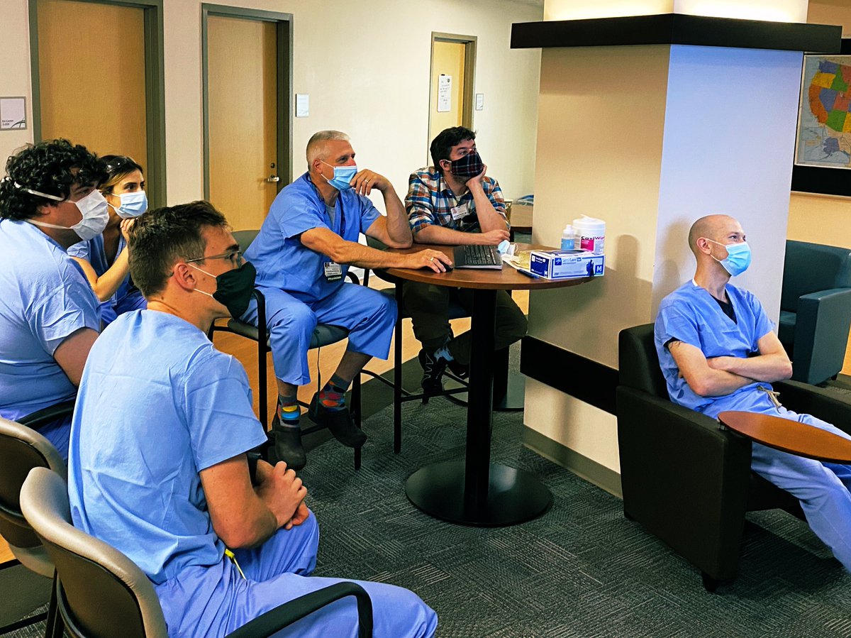 UVMEmergencyMed's tweet photo. @UVMEmergencyMed residents & @UVMLarnerMed students learning from our rockstar sono division @VTEMSONO & our new ultrasound faculty Dr. Nate Payne. SonoTuesday QA held in our residency space after live scanning sessions every week. #UVMEM https://t.co/aLC6BtkJRY