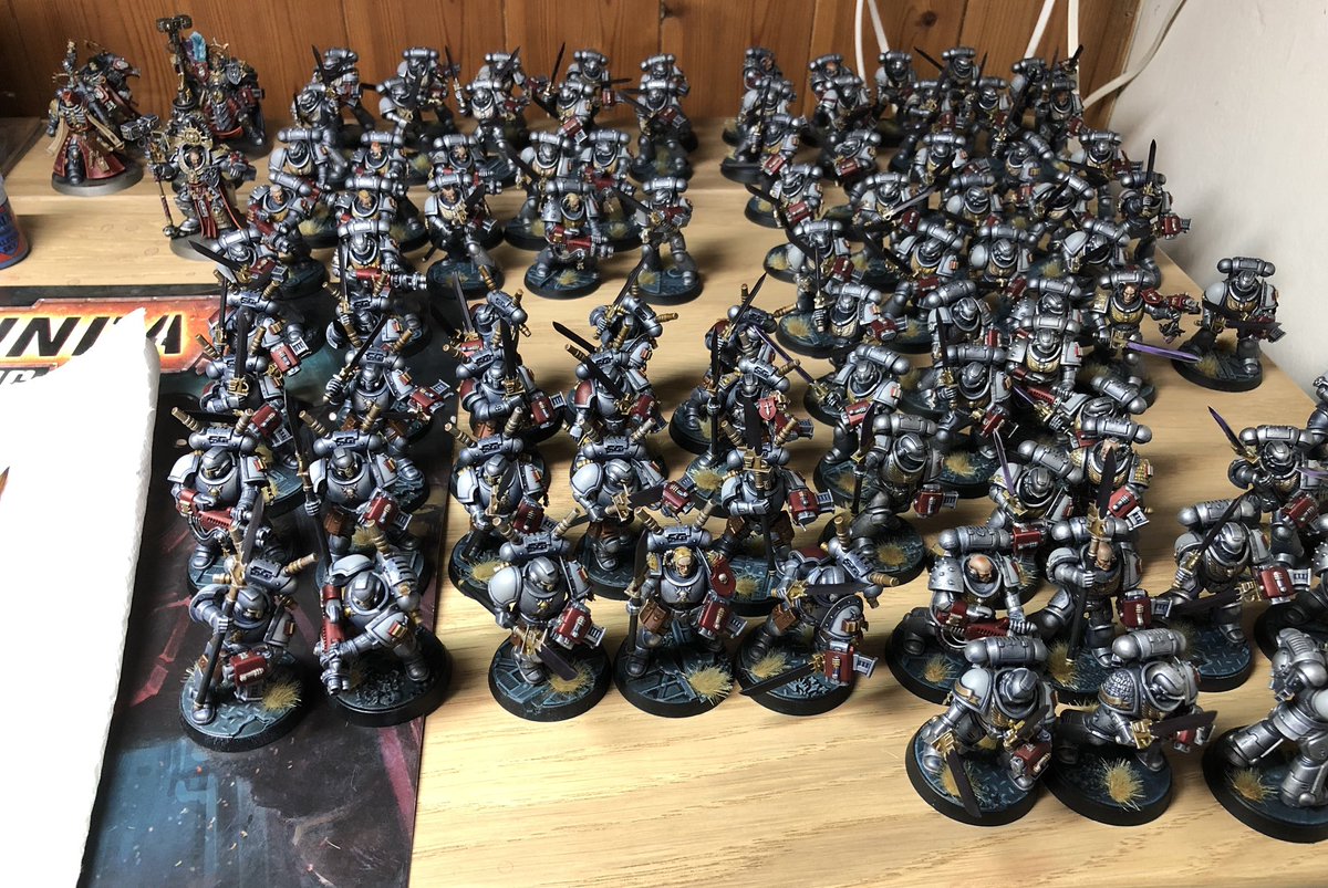 GeekJockPete's tweet photo. @a_jamieson1 @WarComTeam @wadepryce Hey Andrew. Here’s a pic of the test model I did for the army. I was just going to use them as Grey Knights tbh. Ashamedly they are still not finished! There’s still a whole bunch of Terminators unpainted... https://t.co/hqbeixKW4D
