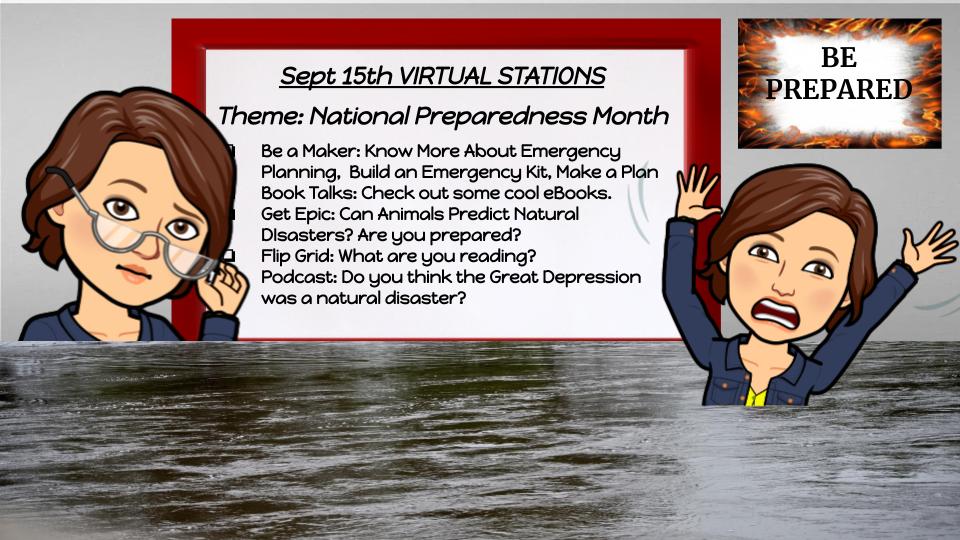 SCPSCHSLIBRARY's tweet image. POMS students: This week&apos;s stations revolve around &quot;National Preparedness Month.&quot; Stop by the Library Google Classroom and let&apos;s get prepared.