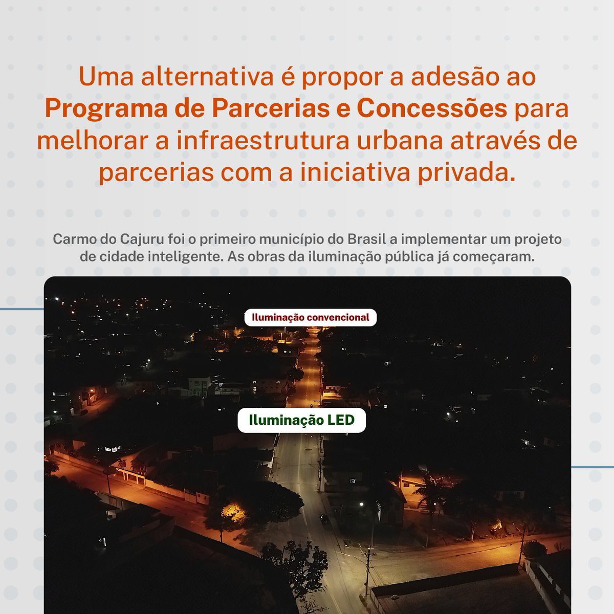 ipgcbrasil's tweet photo. A adesão ao Programa de Parcerias e Concessões do IPGC é uma delas. Em #CarmoDoCajuru, por exemplo, realizamos os estudos para colocar de pé a primeira PPP do modelo no Brasil. #OuroPreto seguiu o mesmo caminho e se tornou a primeira cidade histórica inteligente do país! https://t.co/nVyfjJKhIW