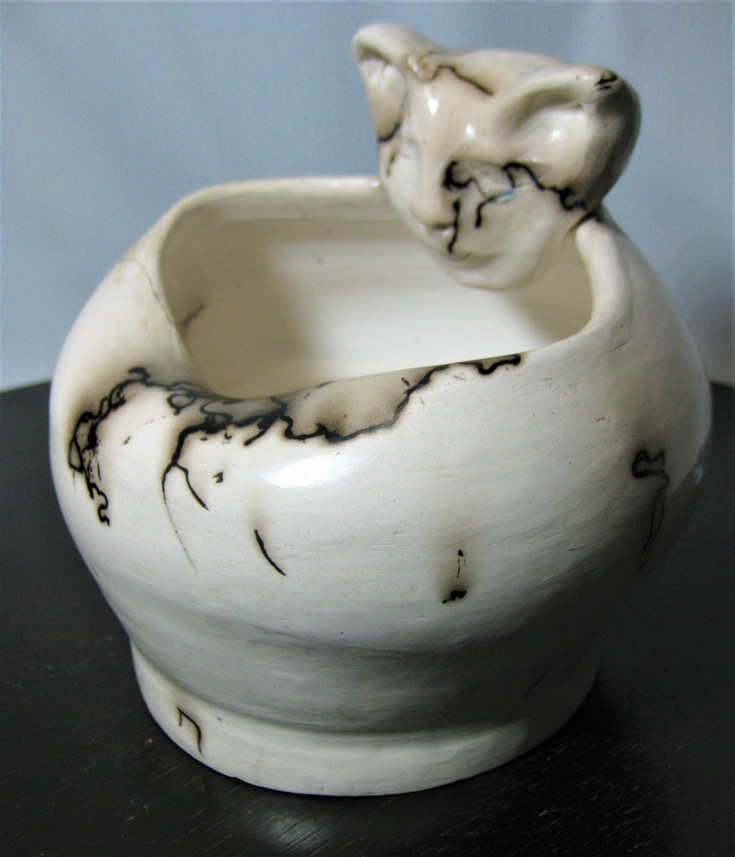 ArolDesign's tweet photo. Excited to share the latest addition to my #etsy shop: Horsehair Raku Kitty cat container bowl wheel-thrown sculpture simple design ceramic handmade 2020. https://t.co/kXaL8LCDvr #handmade #rustic #ceramicart #horsehairraku #rakupottery #art #container #jar #cat https://t.co/kmcr8gUf6n