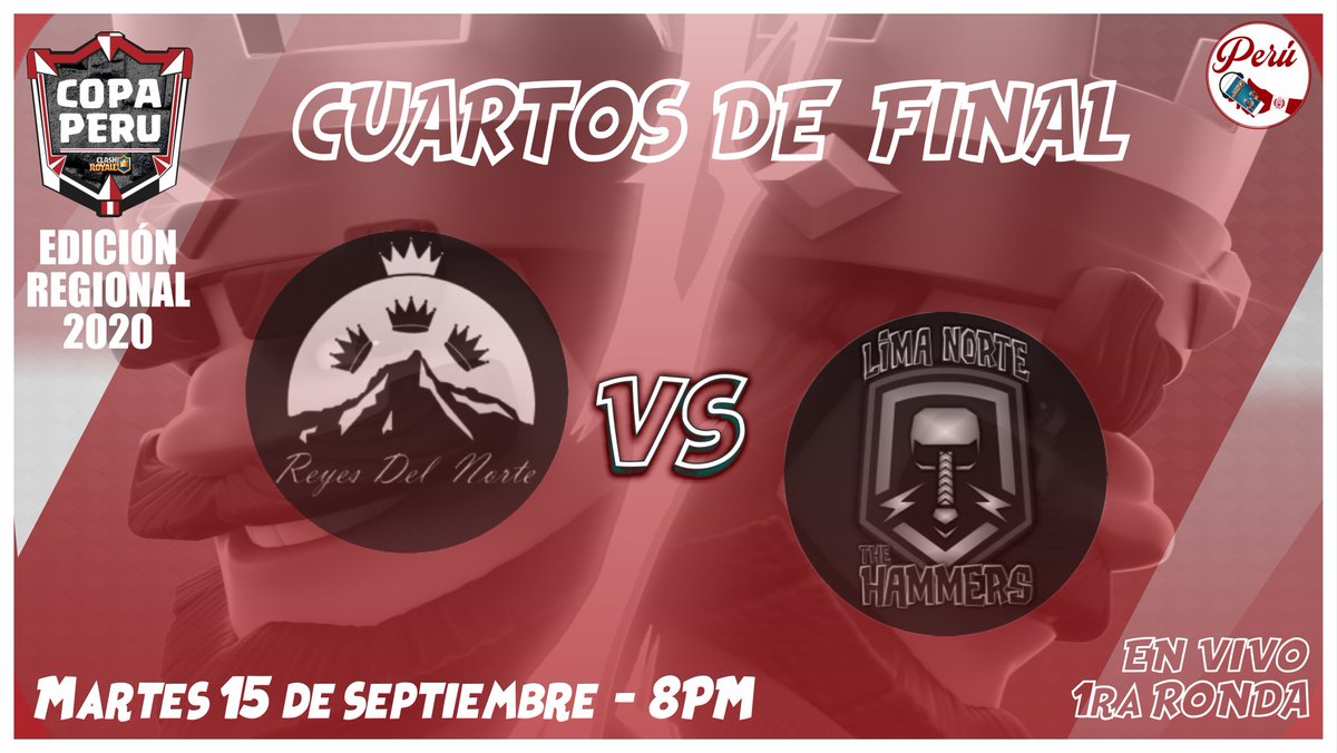 Hoy continuamos con las batallas entre selecciones regionales, se enfrentan LOS REYES DEL NORTE <a href="/Region2CopaPeru/">Región 2 - Reyes del Norte</a>  🆚 THE HAMMERS @LimaNorteCR
La transmisión estará a cargo de <a href="/reyjoseant/">reyjoseant</a>  a las 8pm🇵🇪
Los esperamos 💪🏽