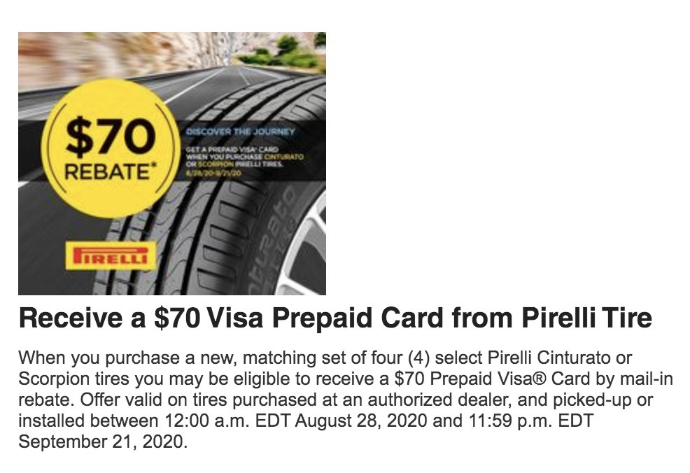 ContHonda's tweet photo. ‼️Receive a $70 Visa Prepaid Card from Pirelli Tire‼️
https://t.co/XqPdrtCtEQ https://t.co/aggl6b76gY