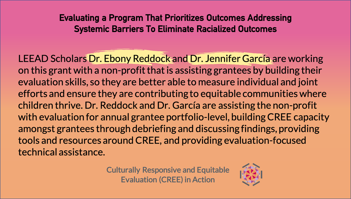ExpandTheBench's tweet photo. In this project, Dr. Reddock and Dr. García put #CREEinAction by building CREE capacity with grantees, providing evaluation-focused technical assistance, and more! Learn more about this project below.
Learn more about the LEEAD Practicum Sites: https://t.co/epCUlyMFSZ https://t.co/hsqyxh4JBb