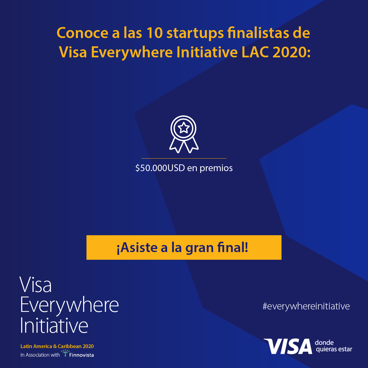 🤩¡Somos parte de los 10 finalistas de <a href="/Visa/">Visa</a> #EverywhereInitiative LAC 2020!
Ahora toca prepararnos para presentar nuestras soluciones frente a la comunidad #Fintech de #LAC. 
📆 15-OCT
Te invitamos a la final 👉🏽bit.ly/32xgh76
¡Gracias <a href="/Finnovista/">Finnovista</a>!