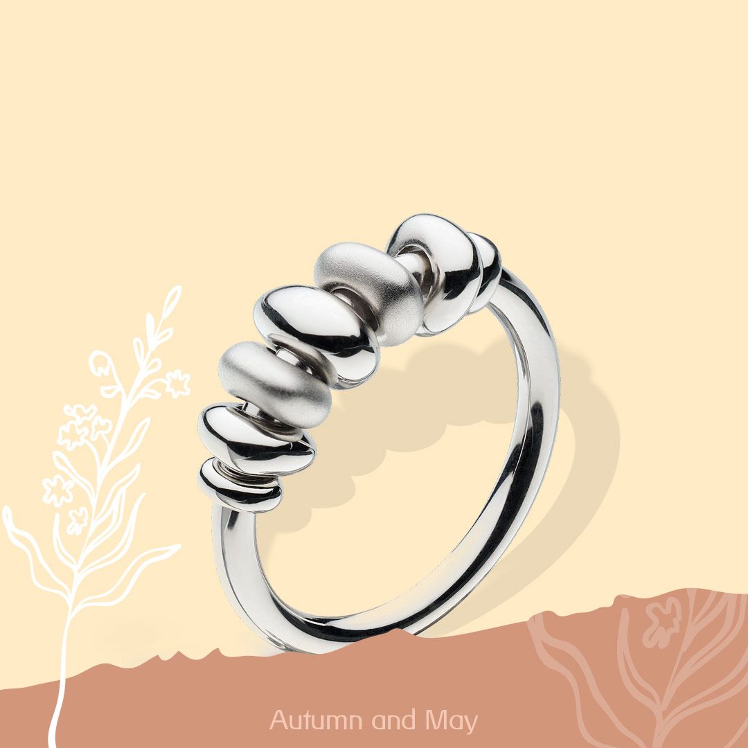 autumn_and_may's tweet photo. For a unique look take time to peruse the Coast Tumble Collection by designer #KitHeath. The Quinate Sandblast ring stands out, this collection promotes tactility, each tumbling pebble moves independently, changing in appearance upon every gaze. #silverjewellery #britishdesign https://t.co/q5zHxOJw3q