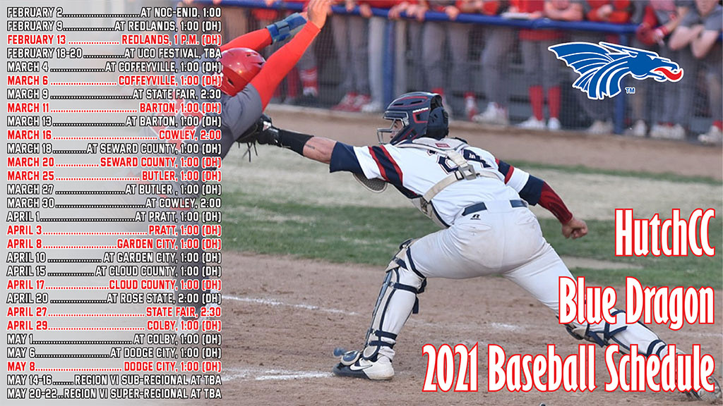 The 2021 Blue Dragon Baseball Schedule.

Release: hutchinson.prestosports.com/sports/bsb/202…