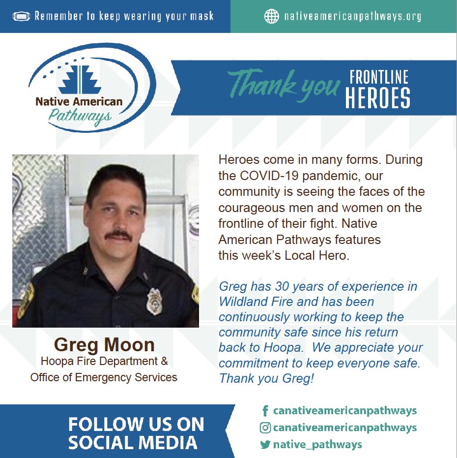 Native_Pathways's tweet image. We're happy to celebrate this week's local hero, Greg Moon. We recognize and appreciate your contributions Greg!
#RedSalmonComplex 
#Humboldt
#FirstResponders