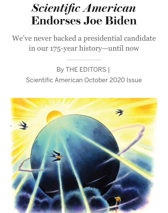 nivnos33's tweet photo. BREAKING: Scientific American Endorses Joe Biden 

First time in its 175-year history it has endorsed a  candidate.  

Stunning, embarrassing rebuke to Trump’s candidacy.
#ScienceMatters 
#TrumpHatesScience
#TrumpHidTheTruth
#TrumpDeathToll200K 
#TrumpDeathCult Jim Cramer Israel https://t.co/6rI28bVm2s