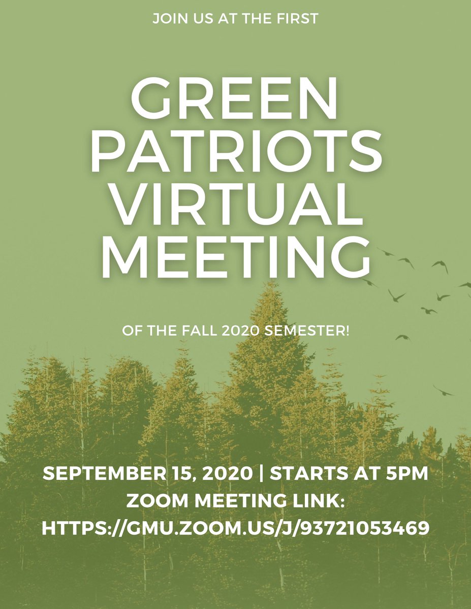 GreenPatriots1's tweet photo. The first meeting of this semester is today!!! Time: Sep 15, 2020 05:00 PM Eastern Time (US and Canada)

Join Zoom Meeting
https://t.co/8qZT6uB5Il https://t.co/U7C9FKfUHC