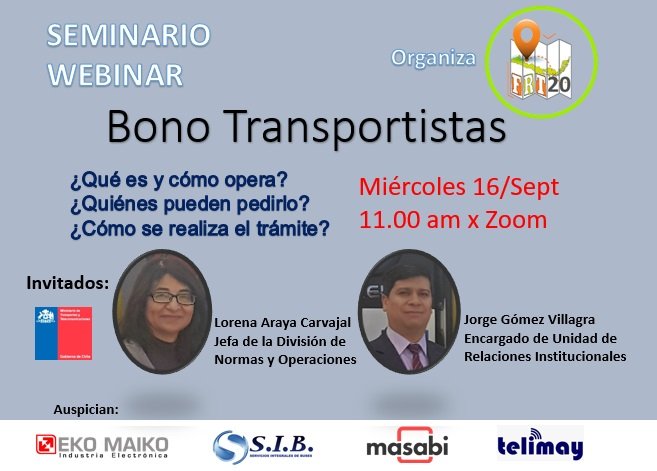 frt_2020's tweet photo. Todos invitados: SEMINARIO WEBINAR BONO TRANSPORTE

Invitamos a todos los operadores y empresarios de transporte urbano y rural a participar de esta interesante actividad.

Hora: 16 sep 2020 11:00 AM Santiago

Link por Zoom: https://t.co/5UZavE0DZq https://t.co/6MmFtQcbmy
