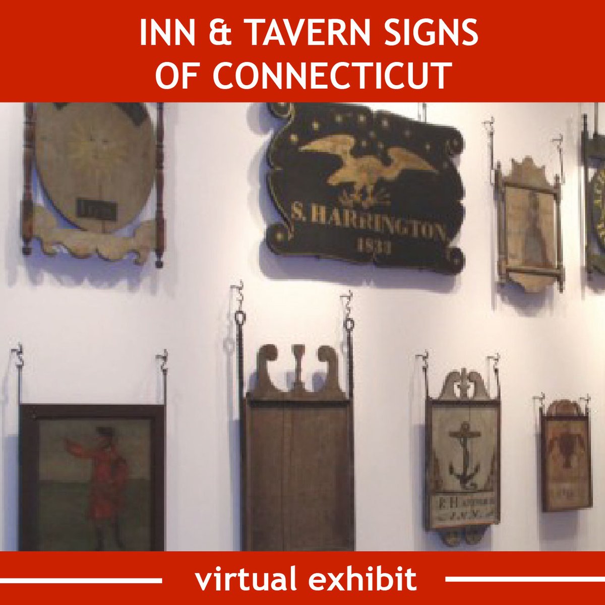TheCTMuseum's tweet photo. Get ready to discover our newest virtual exhibition "Inn &amp; Tavern Signs of Connecticut" featuring more than 60 original signs dating between 1750 and 1850. Get an up close look at tavern life, travel, and patriotic ideals in early America. https://t.co/CGtwvvCs1I https://t.co/AGaM2EhYT1