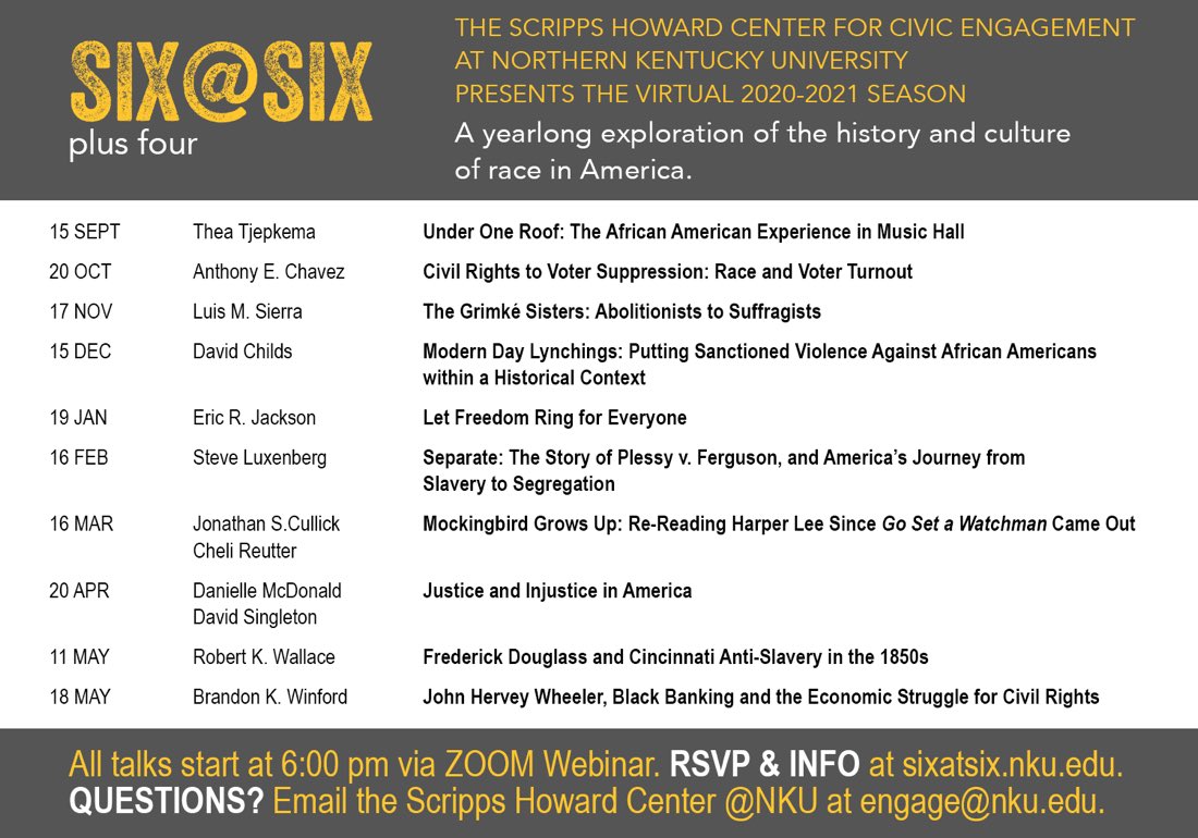 Well, you coming? Tonight is our first Six@Six lecture of the season. Go to sixatsix.nku.edu to receive a ZOOM code. #nkuedu