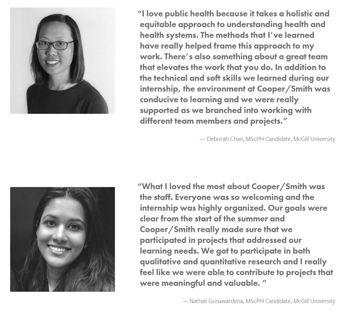 MitacsCanada's tweet photo. We love to hear from our interns! 

Check out what Deborah Chan and Nathali Gunawardena, @McGillEBOH students, had to say about their Mitacs internships at @CooperSmithOrg.

👉 https://t.co/Rvcj6S0Zk0 

#innovation #WIL #healthsciences @mcgill @McGillMed https://t.co/33w7iGN2Ab