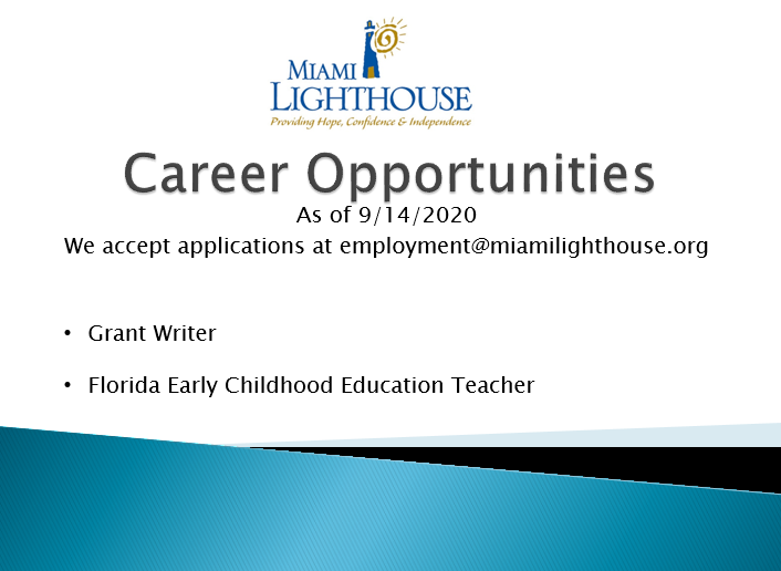 Miamilighthouse's tweet photo. Looking to work at one of the top nonprofit organizations in the country? #MiamiLighthouse is hiring!

We accept applications at employment@miamilighthouse.org for Childhood Education Teacher and Grant Writer! https://t.co/drljgEjcQT