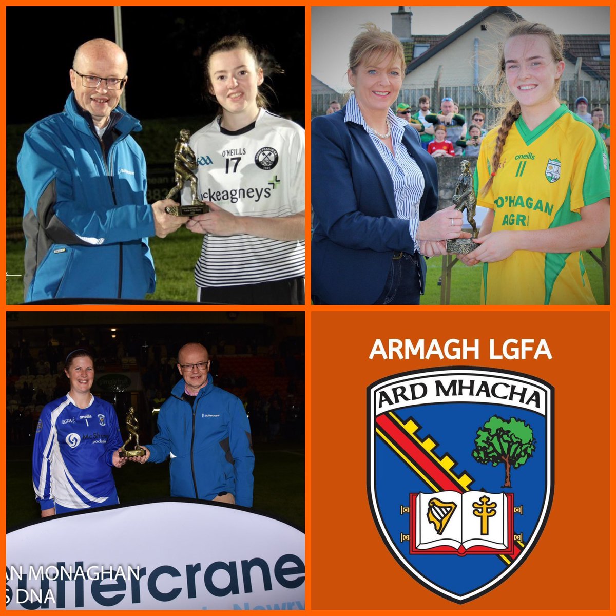 ArmaghLGFA's tweet photo. Congratulations to our @buttercraneshopping players of the finals held over the weekend 👏👏 

Kate Corvan @StPetersGAA ⚫️⚪️
Catherine Marley @LissummonGFC 🟢🟡
Paula Enright @ArmaghHarpsGFC 🔵⚪️ https://t.co/9ERpdjaaMV