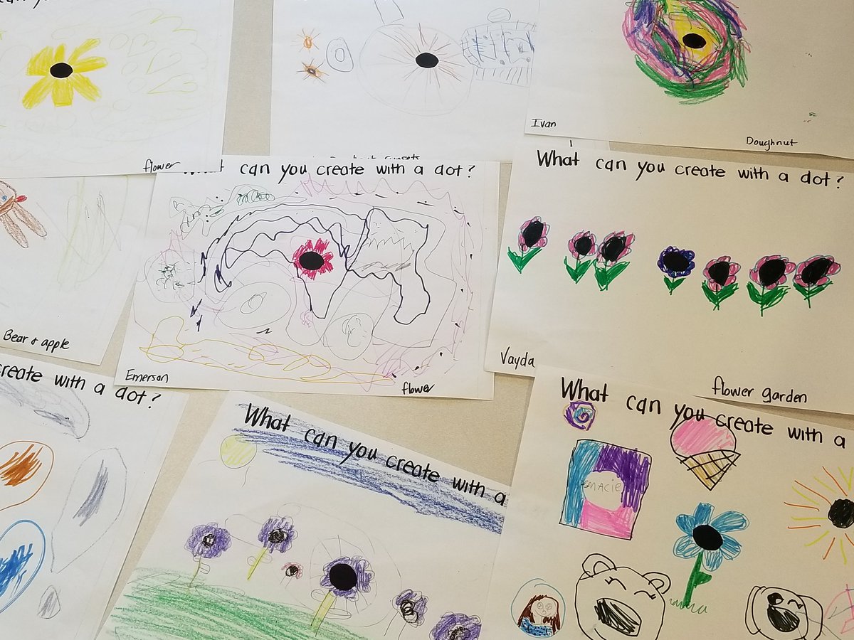 JasonCo98501160's tweet photo. Today was International Dot Day. Peter Reynolds book, The Dot, can inspire multiple art activities and is also a great book for demonstrating growth mindset.  Today, Ellerslie Elementary "made their mark". https://t.co/MVAxZQHdfl