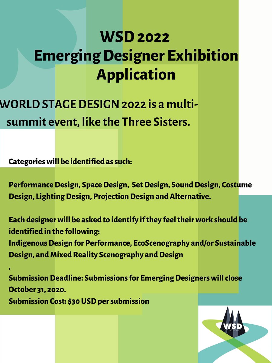 Deadline Extended - World Stage Design 2022 
Submissions
Due to COVID-19, World Stage Design (WSD 2021) will be postponed to August 6 – 16th, 2022. The deadline for submissions to World Stage Design Exhibition and Scenofest have been extended.
