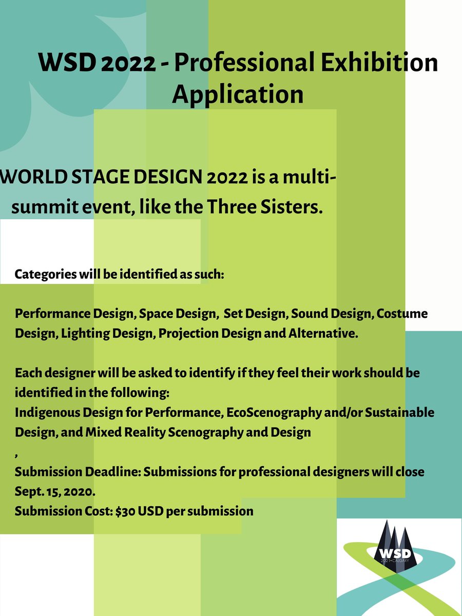 Deadline Extended - World Stage Design 2022 
Submissions
Due to COVID-19, World Stage Design (WSD 2021) will be postponed to August 6 – 16th, 2022. The deadline for submissions to World Stage Design Exhibition and Scenofest have been extended.