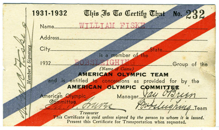 The aim is to present the flags to the USA Bobsled and Skeleton Federation at a later date. Fiske is an inaugural inductee into their Hall of Fame for his participation & he carried the  flag at the opening ceremony of the 1932 Winter Olympics, Lake Placid