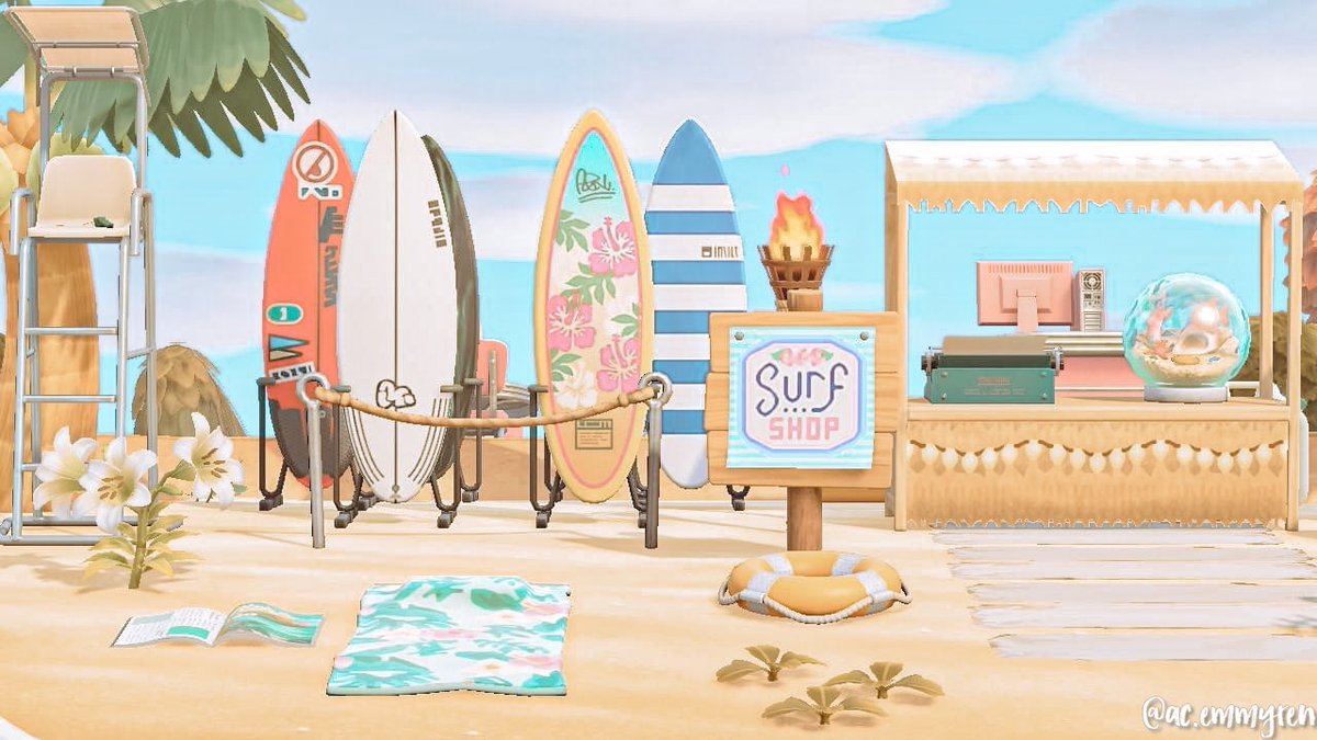 acemmyren's tweet photo. Is anyone else refusing to give up summer?! I love fall, but summer will always have my heart and my surf shop will be open year round 😂🏄🏻‍♀️
{Codes in replies}

#acnh #animalcrossing #acnhdesigns #acnhdesign #acnhisland #acnhqr #acnhqrcode #acnhinspo https://t.co/G3xA1z3GGY
