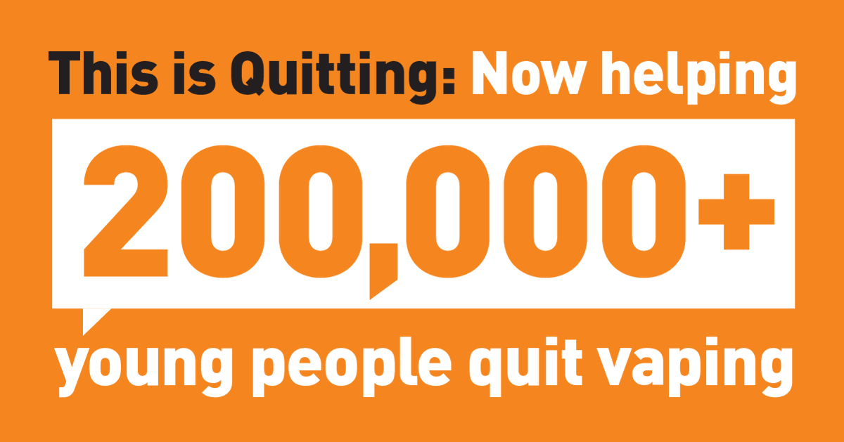 truthinitiative's tweet photo. It’s official! This is Quitting has helped more than 200,000 youth and young adults on their journey to quit vaping. https://t.co/LaK0ln9yid