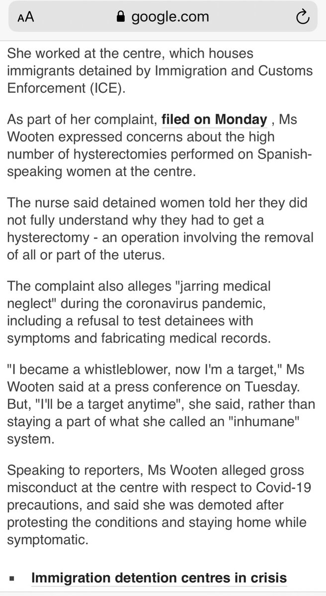 Here is another article from BBC News where a nurse filed a complaint on Monday about the procedures. Look up “hysterectomy ICE” on google and you’ll find all the articles and information you need.