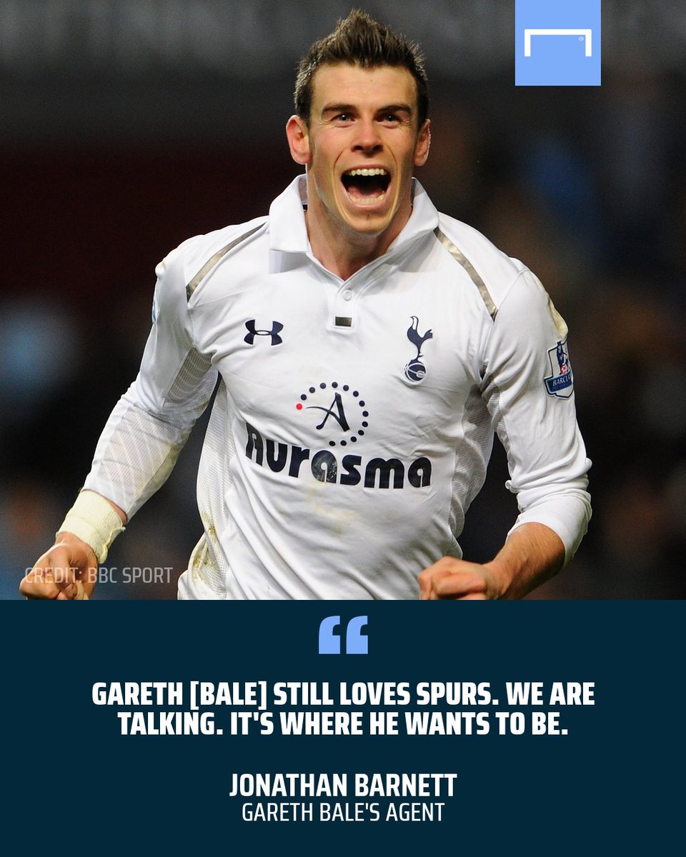 goal's tweet photo. Gareth Bale wants to leave Real Madrid to rejoin Tottenham, his agent has confirmed 😳 https://t.co/jP40JiIxyb