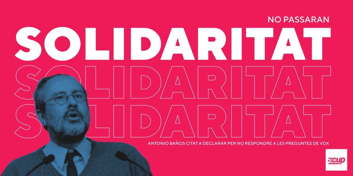 albertbotran's tweet image. Demà declara en Baños, que es va negar a respondre VOX al judici al Suprem. Per denunciar que l’extrema dreta va fer servir aquella acusació com a plataforma i amb el patrocini de l’Estat.
Demà tots els independentistes i tots els antifeixistes estem amb l’@antoniobanos_ !!
