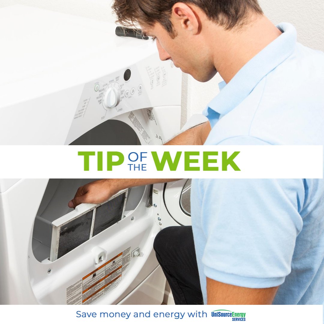 UniSourceEnergy's tweet photo. Be safe AND energy efficient. Thousands of clothes dryer fires are reported each year, often caused by failure to clean the dryer. Clear the lint screen after every use and periodically blow out the lint screen slot with the long nozzle tip on your vacuum cleaner. #TipofWeek https://t.co/t7kyVghllH